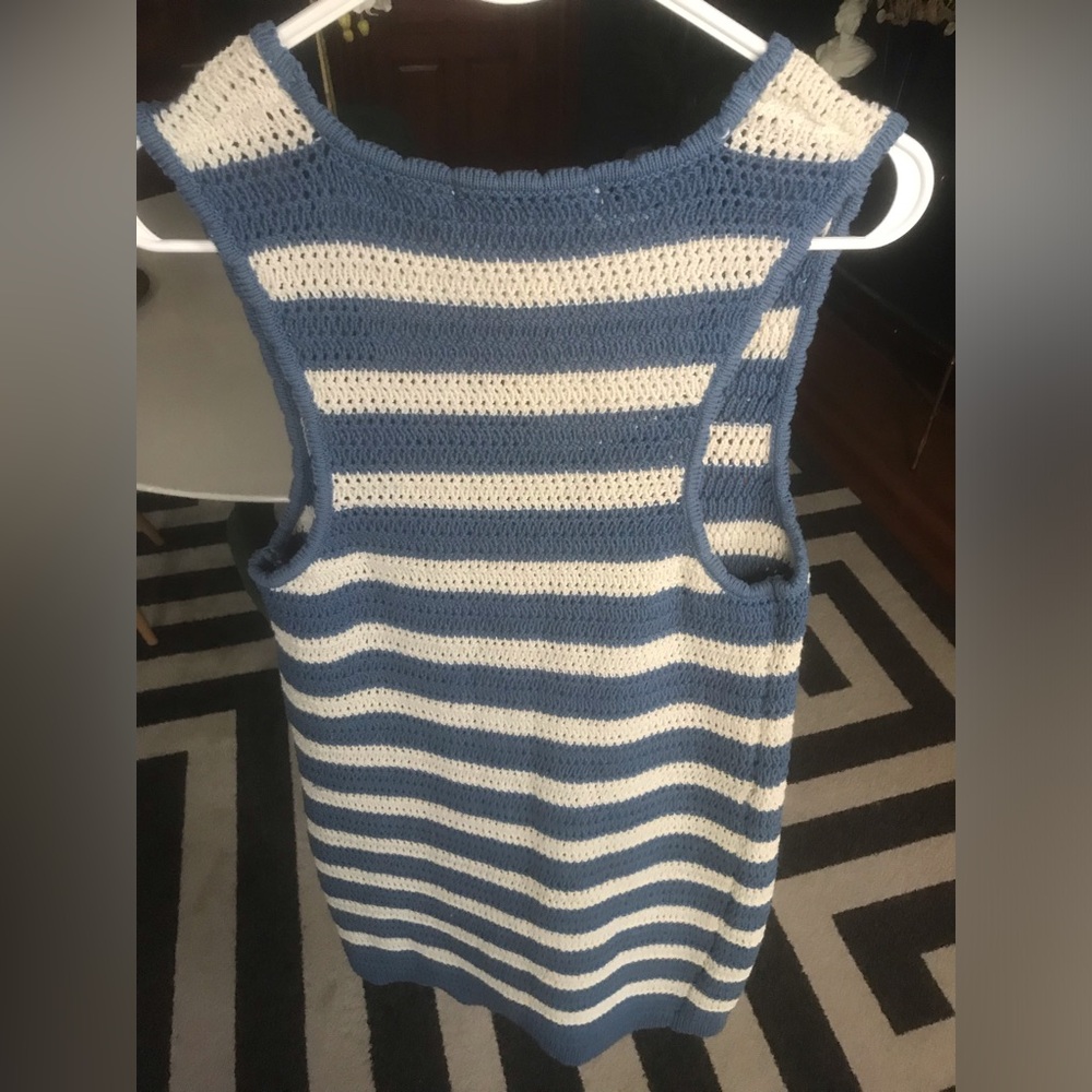 Free People Beach Cotton Blend Striped Knit Tank Dress Blue & Cream Large - Picture 6 of 10